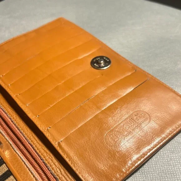 Vintage Fendi Wallet • Pequin Stripe Canvas & Tan Leather • Made in Italy - Picture 7 of 16